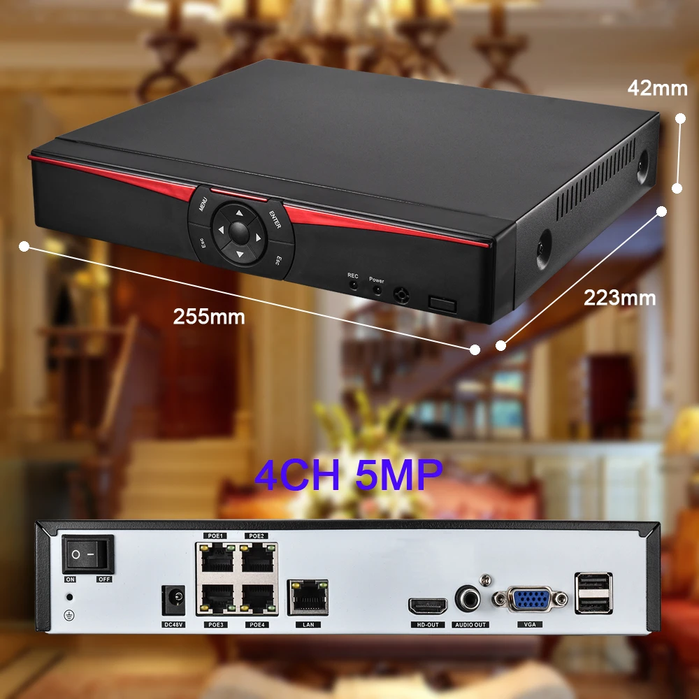 H.265 Surveillance System 4CH 5.0MP POE NVR Kit Indoor Outdoor Bullet Audio Record 5MP 3MP IP Camera IR Night P2P Video Set