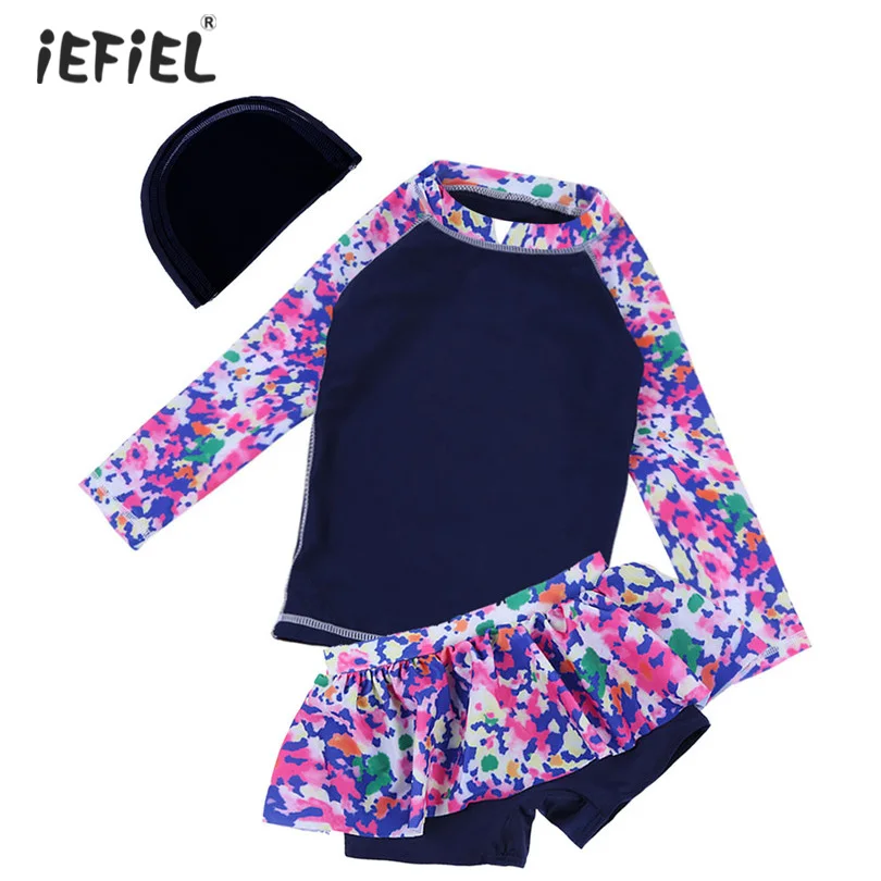 Aliexpress.com : Buy 3PCS Kids Girls Tankini Long Sleeves Floral ...