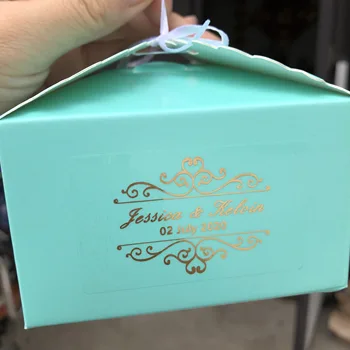 

Clear Damask Wedding Stickers Personalised Favor Favours box labels Gift seal Mint green Gold wedding baby shower decorations