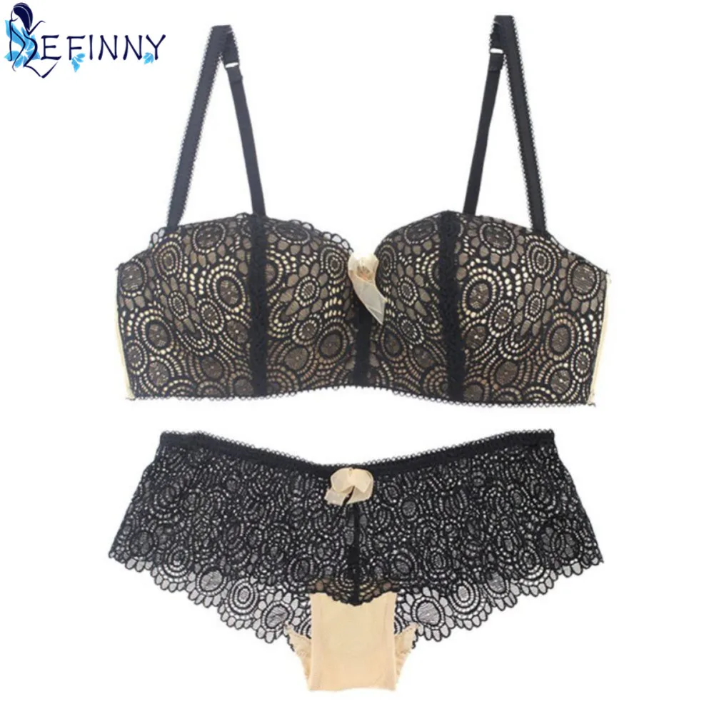  2018 New Arrival Sexy Women's Adjustable Lace Bra Set Wire Free Push up Bra B Cup Padded Lingerie U