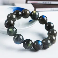 15 мм мощный стрейч хрустальный круглый шарик Ювелирные изделия Радуга свет натуральный браслет из лабрадорита