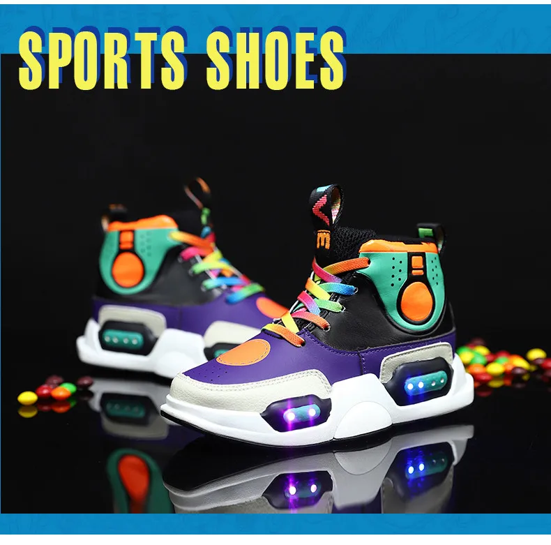 2019 New USB Charging Basket Children Led Shoes Boys With Light Up Casual Kids Shoes Girls Sneakers Glowing Shoes Genuine Leather  (16)