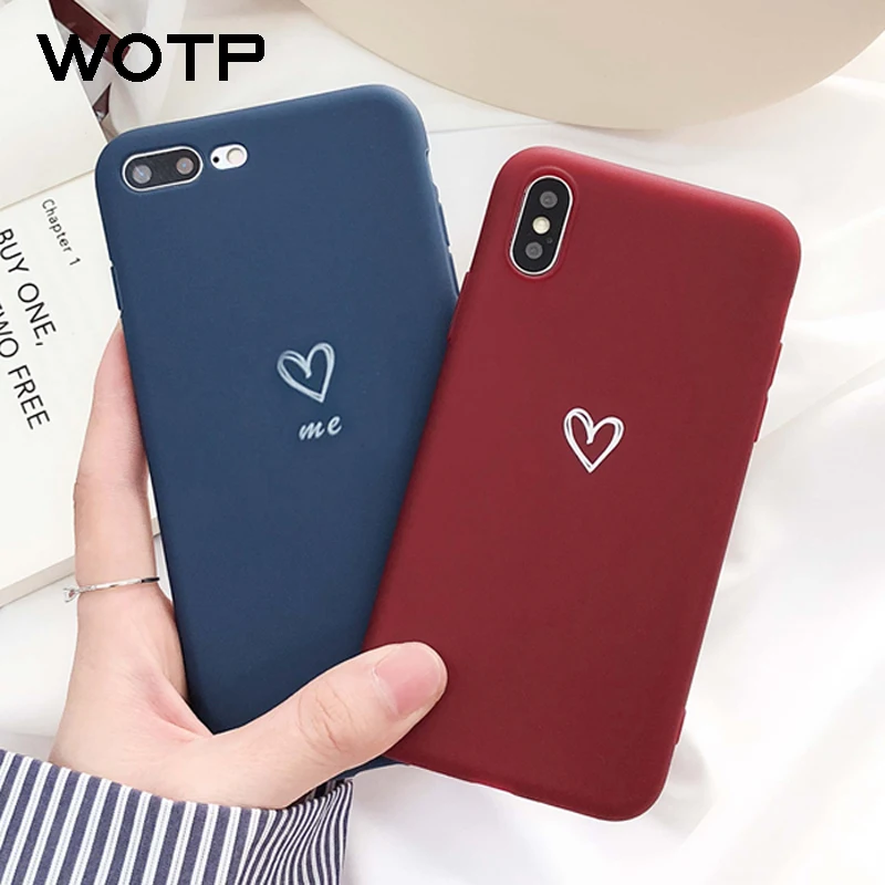 Чехол для телефона WOTP с милыми сердечками пар iphone XS Max модный винно красный мягкий