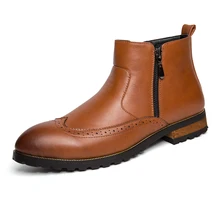 2016 Winter Men’s Fashion Leather Short Motorcycle Boots Men Riding Ankle Snow Boots Brogue Shoe Botas Hombre Coturnos Masculino