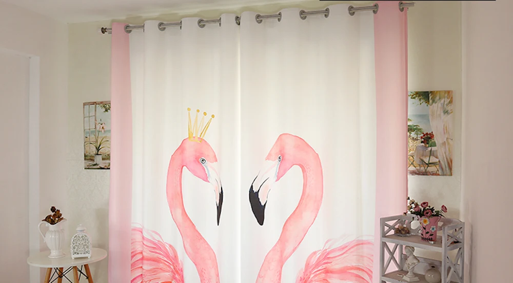 Персональный портной 2х оконная драпировка, занавеска для детской комнаты, занавеска для окна, занавеска, тюль, 200 см x 260 см, фламинго, белый