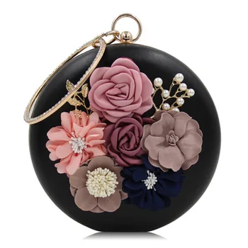 

2018 Hot New Round Collar Hand-Embroidered Flower Beaded Evening Bag High-Grade Diamond Pearl Evening Bag Handbag