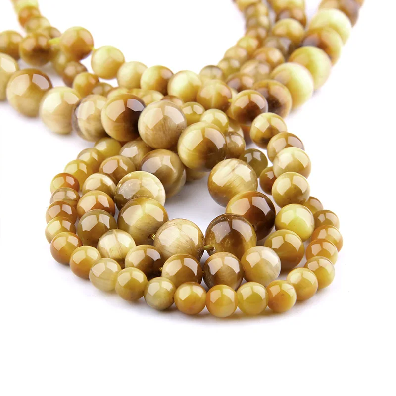 

VINSWET Natural Gem Stone Gold Tiger Eye Round Spacer Beads 4 6 8 10 12 MM DIY bracelet Necklace For Jewelry Making Wholesale