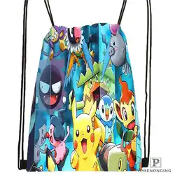 Custom pokemon-черно-белый походная сумка на шнурке милый рюкзак дети ранец (черная спина) 31x40 см #180612-02-24