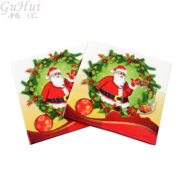 

100Pcs Santa Claus Christmas Wreath Ball Gift Tissue Disposable Paper Napkin Home Festival New Year Dining Table Decoration
