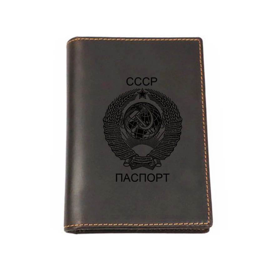 

Russian double-headed eagle Travel Cover Engraved photo Leather Passport wallet Engrave Name genuine Leather CCCP Passport Cover