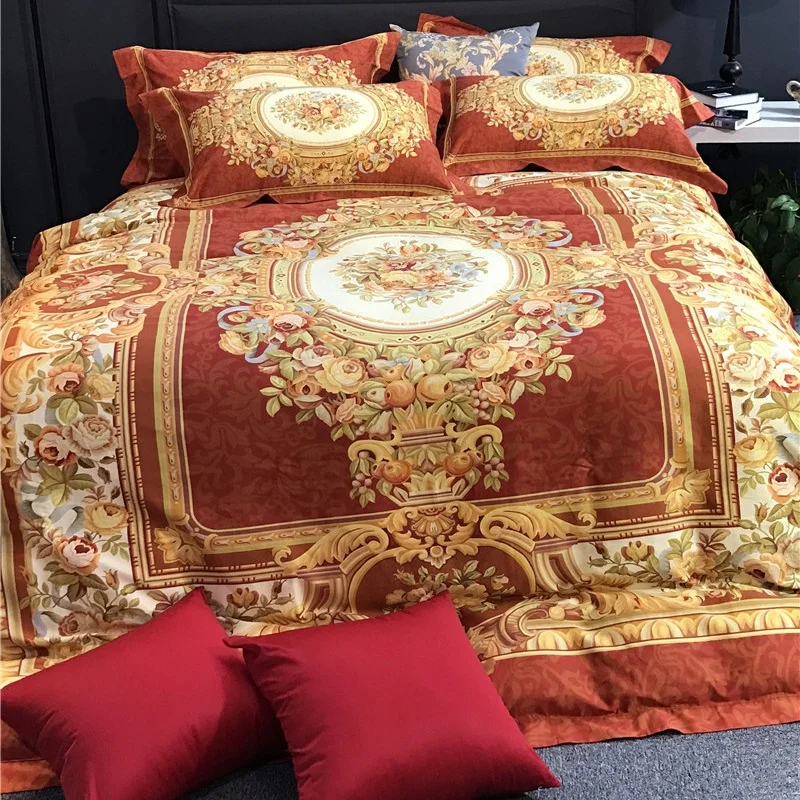 

Gorgeous European Court Style 100S Cotton Sateen Digital Printing Bedding Set Duvet Cover Bed Linen Bed sheet Pillowcases 4Pcs