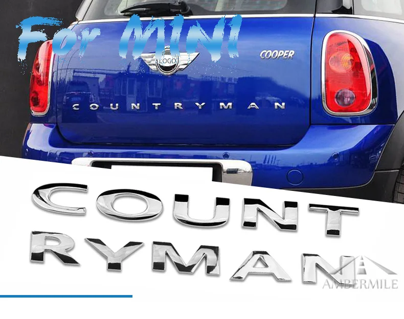 3D Metal Letters Stickers Rear Trunk Logo Emblems Car Words Sticker for BMW Mini Cooper Countryman R60 F60 Color Name: Silver A Set