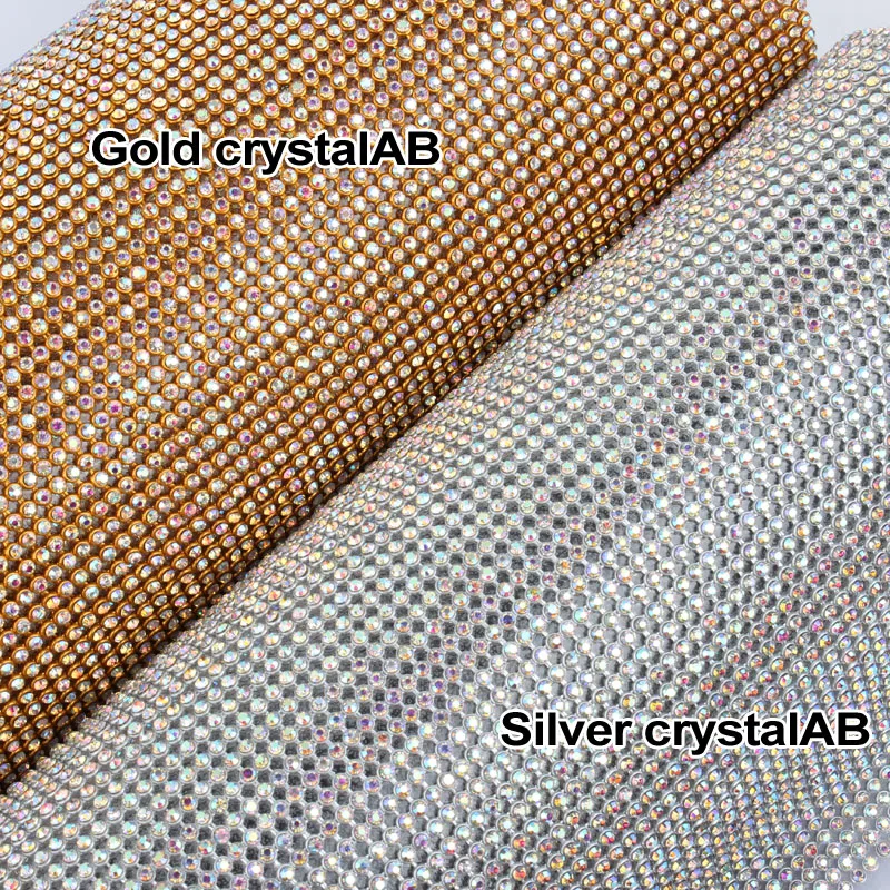 Горячая Распродажа 1,2 метров блестящие стразы сетка SS8 камни Клей основа серебро/золото алюминиевая сетка для одежды