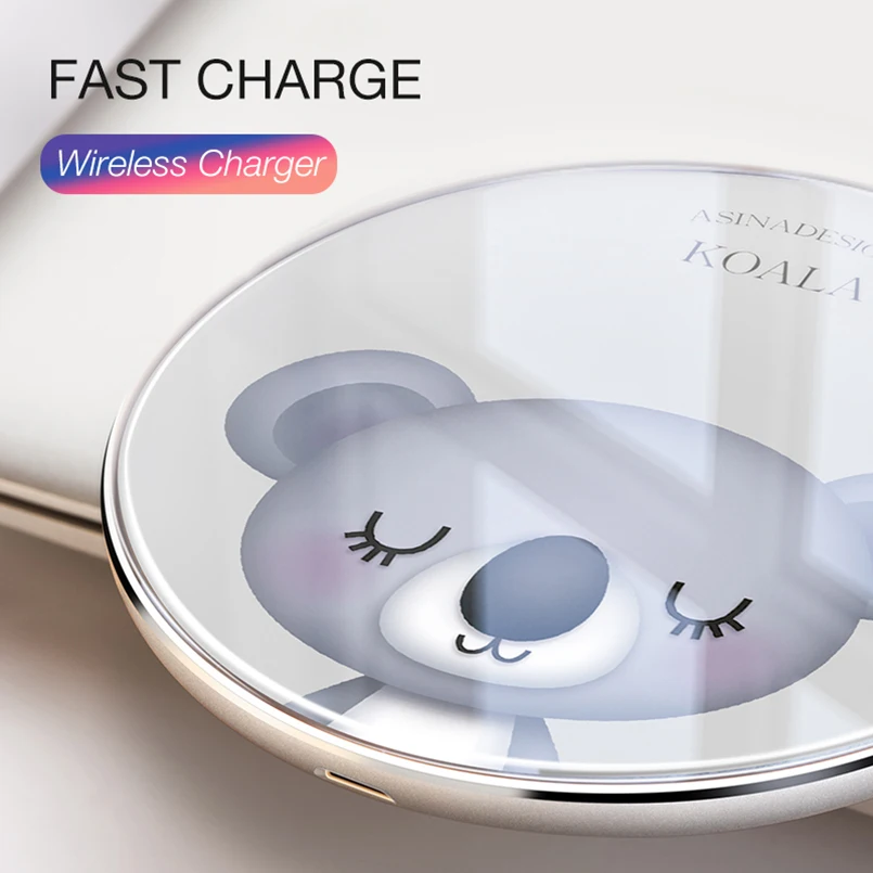 

ASINA Fast Charge Wireless Charger Receiver For iPhone X 8 8 Plus Portable Cute Cartoon Qi Charger For Samsung S8 Note 8 S9 Plus