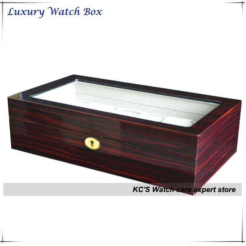 High End Claret Grossy Finish 12 Wooden Watch Case for Famous Watch Clear Lid GC02 LG3