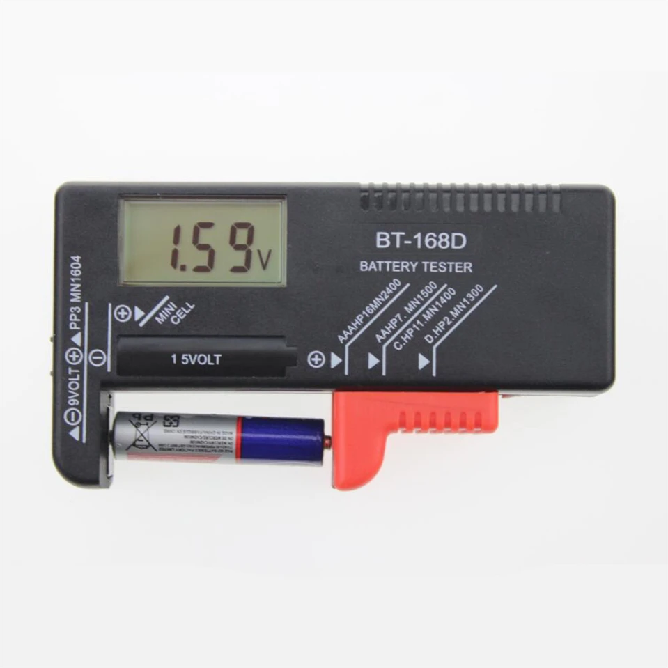 

BT168D Universal Digital Battery Tester Electronic Battery Volt Checker for AA AAA 9V Button Cell Multi Size Voltage Meter