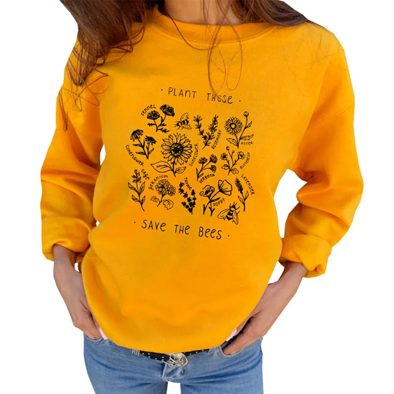 

Fashion Womens Plant These Harajuku Sweatshirt Casual Save The Bees Clothing Sweatshirt O-Neck Long Sleeve Autumn Tops