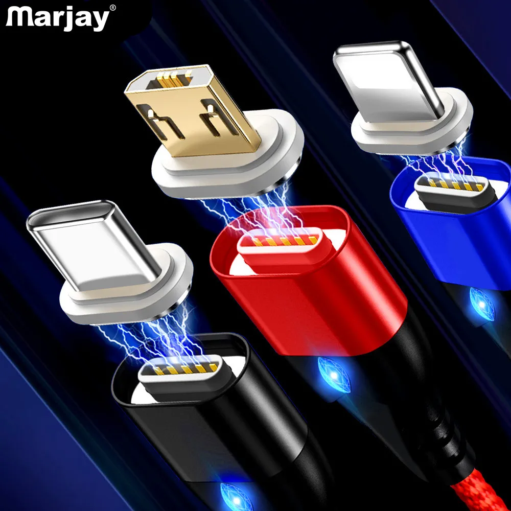 Магнитный кабель Marjay Micro USB Тип C для iPhone XR Samsung 1 м 2 3A Быстрая зарядка провод Type-C