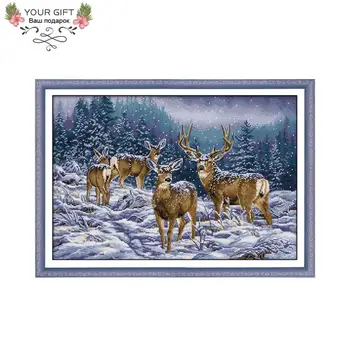 

Joy Sunday Winter Deer Cross Stitch DA267 14CT 11CT Counted and Stamped Home Decor Winter Deer Wholesale Cross Stitch