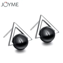 Женские модные серьги ювелирные изделия треугольник геометрический панк черные бусины с имитацией жемчуга серебряная серьга-гвоздик для пирсинга для мужчин Femme