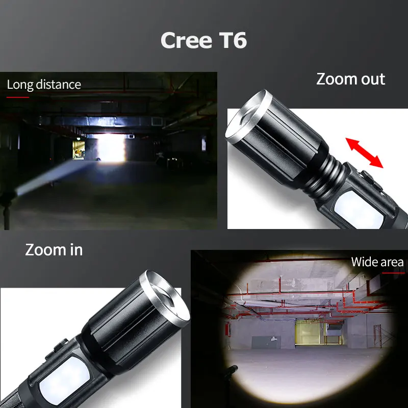 LED Rechargeable Aluminum Zoom Flashlight YGAE CREE T6 Linterna Torch USB 18650 Outdoor Camping Powerful Tactical Led Flashlight