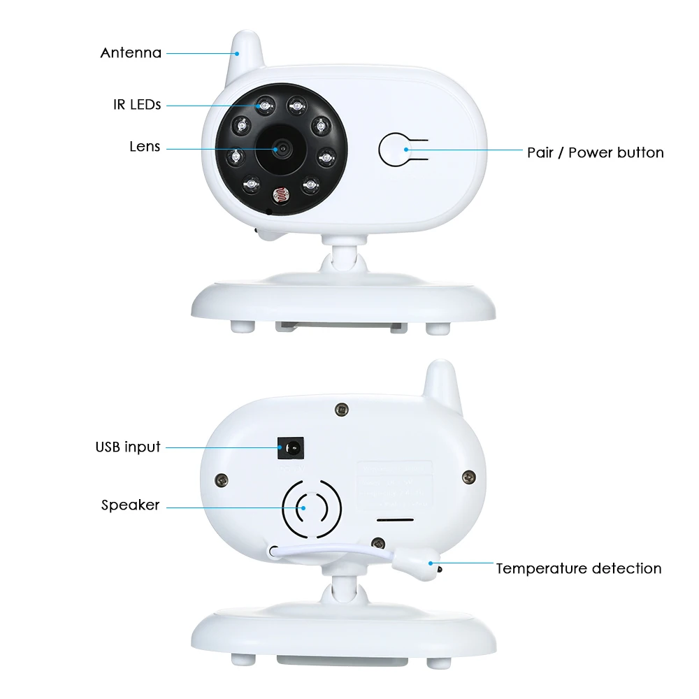 3,5 дюйм цвет LCD беспроводной цифровой видео монитор младенца с колыбельными инфракрасным ночным видением и AC100-240V батареей