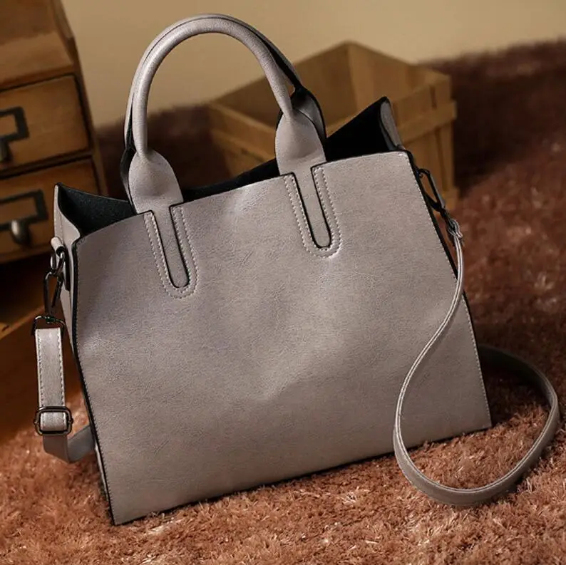 Популярные кожаные сумки, большая женская сумка, высокое качество, повседневные женские сумки, сумка-тоут, испанская Фирменная Наплечная Сумка, женская большая сумка - Цвет: Gray