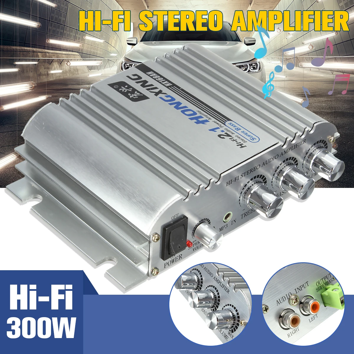 

Hi-Fi 12V Mini 2.1Channel Digital Audio Auto Car Stereo Amplifier Car Home Boat Audio Amplifier AMP 300W