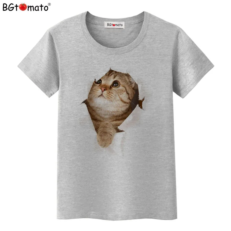 BGtomato, новинка, креативная 3D футболка, супер милая футболка с котом, Женская оригинальная брендовая Повседневная забавная футболка с коротким рукавом