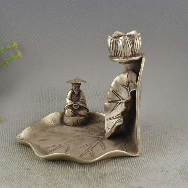 

Chinese Buddhism Temple Silver The Elderly Lotus Inverted Flow Incense Marked
