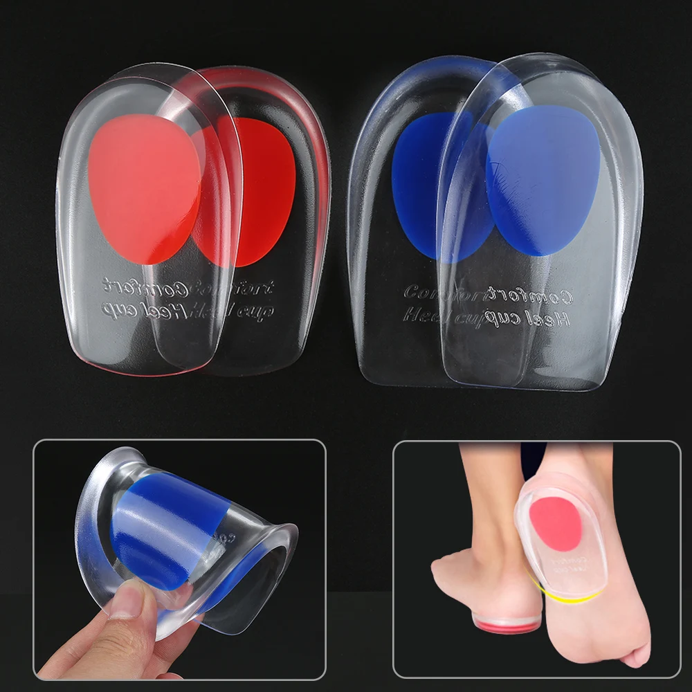 

1 Pair Men Women Transparent Silica Gel Heel Insoles Soles Relieve Foot Pain Protectors Spur Support Shoe Pad Blue Small Code