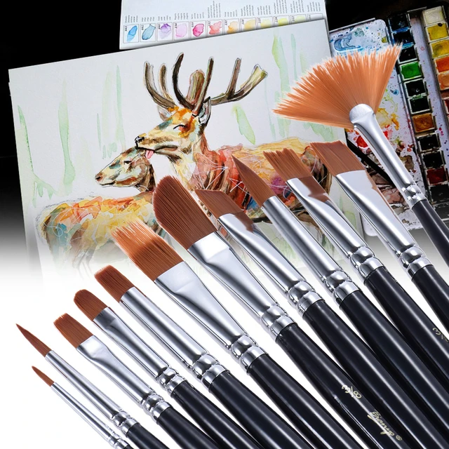 12 PCS Round Filbert Paint Brushes Set, Artist Brush for Acrylic Oil  Watercolor Gouache Artist Synthetic Nylon - AliExpress