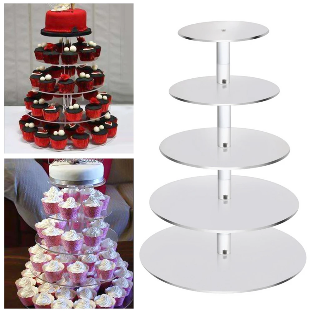 1PC Transparent Removable Acrylic Cake Display Stand Round Cupcake Holder Bakeware Festival Wedding Birthday Party Decoration