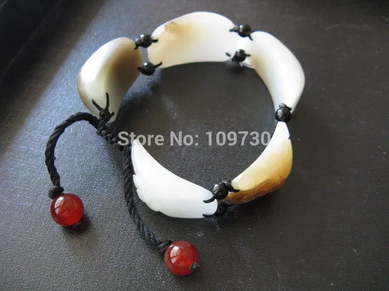 

001467 Chinese beautiful white jade five blessing bracelet free shipping