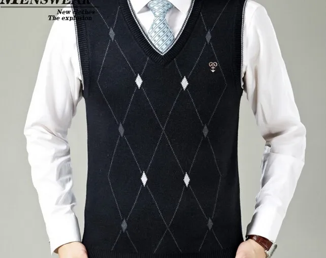 Мужской свитер, жилет с ромбовидными аргайлами, с v-образным вырезом, 111% хлопок, модный
