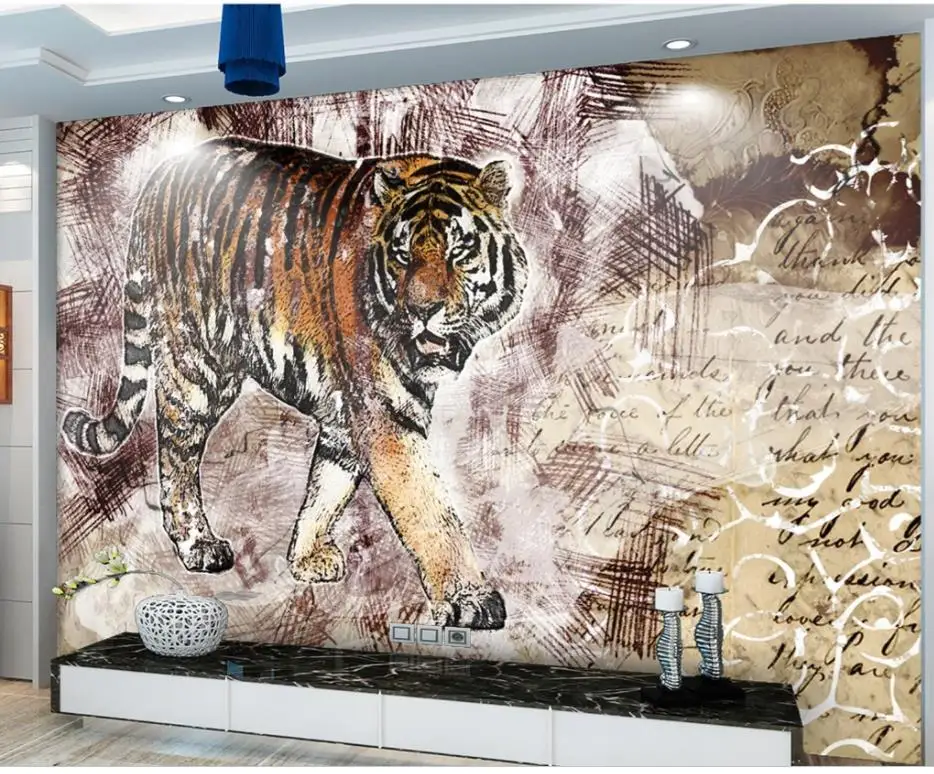Artistic Conception Abstract Ink Tiger TV Background Wall Painting modern living room wallpapers Artistic Conception Abstract Ink Tiger TV Background Wall Painting modern living room wallpapers