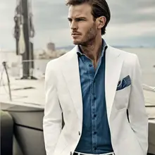Белый 2 шт. Лен жениха Смокинги для женихов для пляжа свадебные Slim Fit Мужская Пром ужин Костюмы Повседневное Блейзер Best мужчина дружки костюм мужской