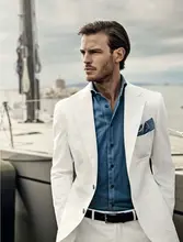White 2 Pieces Linen Groom Tuxedos For Beach Wedding Slim Fit Mens Prom Dinner Suits Casual Blazer Best Man Groomsman Suit Male