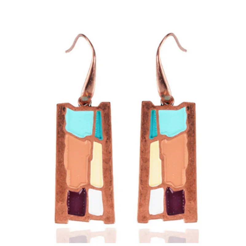 

2019 Square Enamel Earring Fashion Jewelry Red Copper Pendientes Geometric Earrings For Women Bijoux Oorbellen