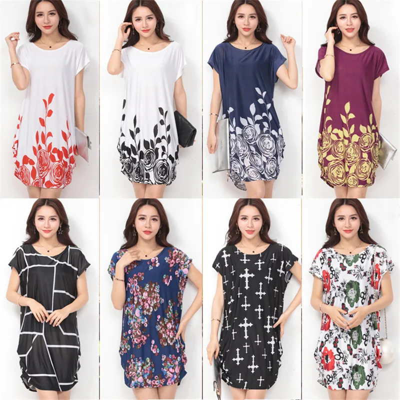 

Women Summer Dress O Neck Casual Dress Floral Print Dress Dot Leopard Letter Printed Dress Long T Shirt Dresses Loose Vestidos