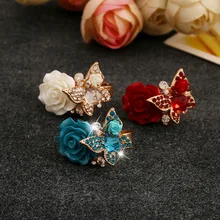 Crystal Butterfly Resin Rose Opening Adjustable Ring Sparkling Jewelry Red White Blue Retail&Wholesale For Women Free Shipping