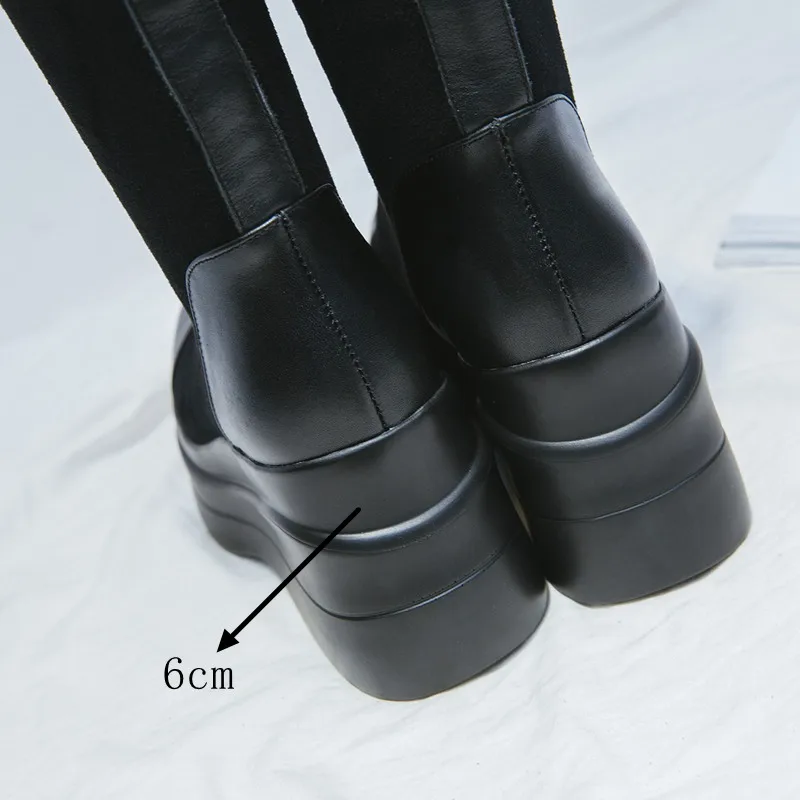 ODS/высококачественные сапоги до колена; женские Мягкие Водонепроницаемые зимние сапоги на плоской подошве; женская обувь из натуральной кожи на платформе без застежки; Цвет Черный