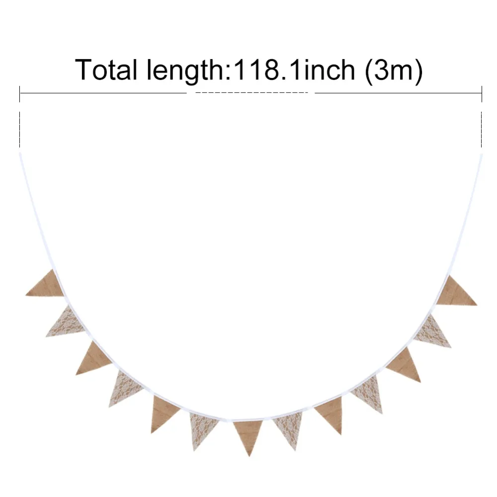 OurWarm 3m Vintage Jute Hessian wedding decoration banner background Natural Burlap Ribbon 13 Flags For Party Supplies
