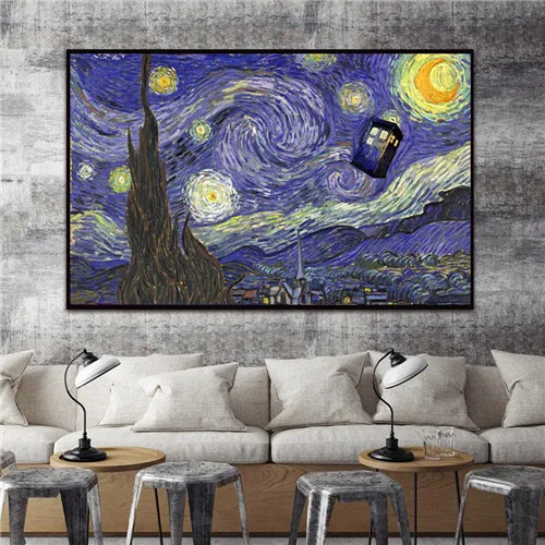 XX3256 Ван Гог звездное небо из rhone river Ночной пейзаж масло холст печати плакатов Импрессионизм большая стена фото домашнего декора - Цвет: XX3255