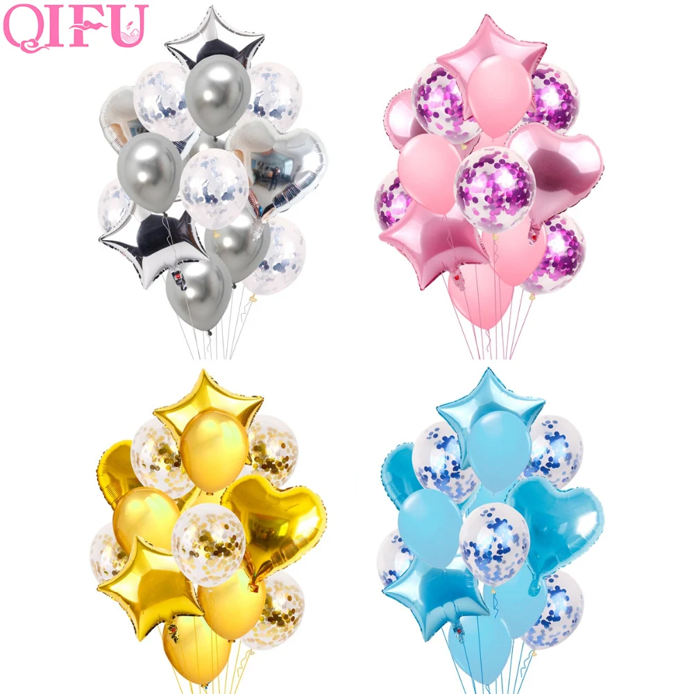 

QIFU Happy Birthday Balloons Rose Gold Confetti Baloon Air Balloons Latex Inflatable Number Ballon Birthday Party Decor Kids