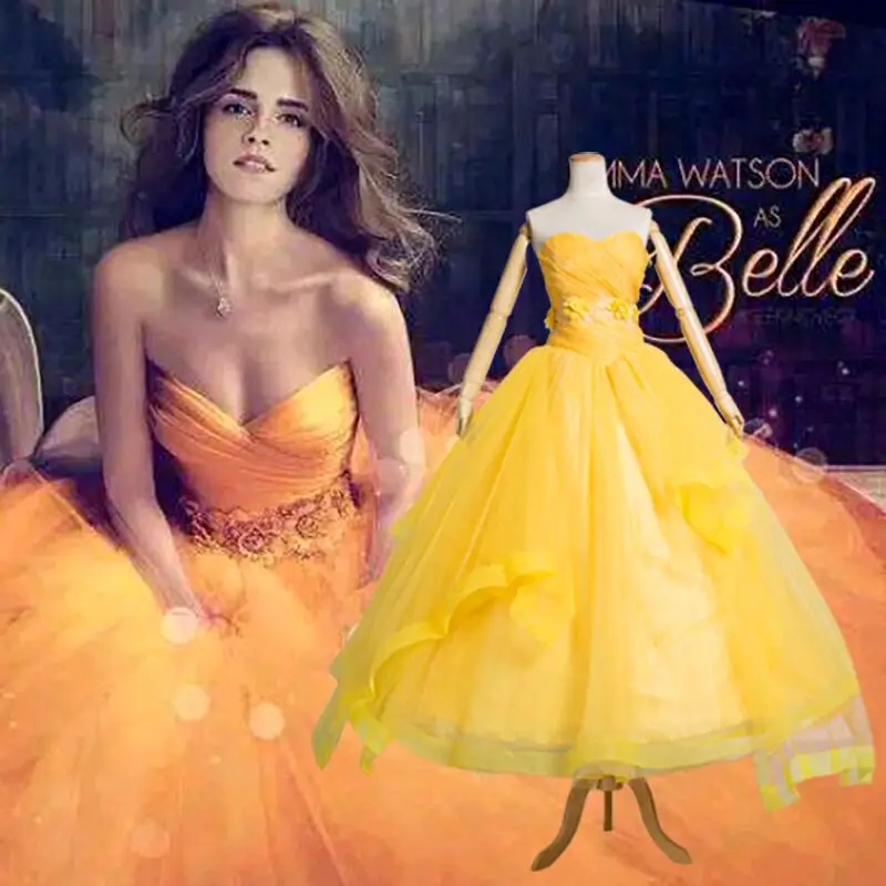 Deluxed 1:1 Movie Beauty and the Beast Prince Belle Yellow Strapless Dress Emma Watson Costume Princess Belle Stage Fancy Dress