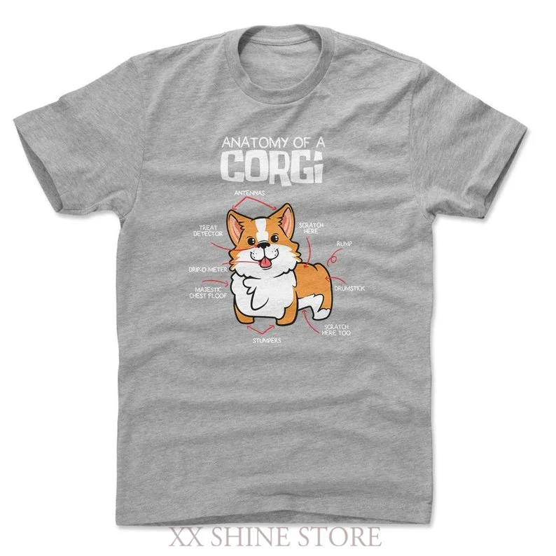 

Corgi Shirt Dogs Animals Mens Cotton T-Shirt Anatomy Of A Corgi WHT 100% cotton t shirt men women tee