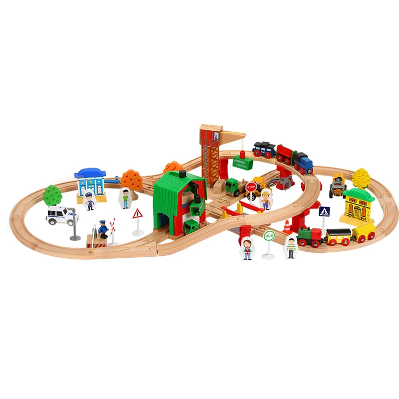 Деревянный поезд трек Набор для дистанционного управления RC электрический маленький поезд игрушки деревянный круговой орбита детский подарок