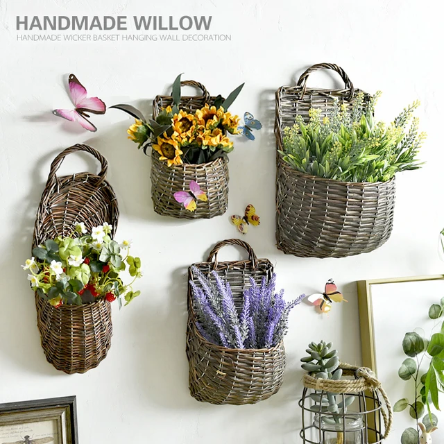1 Set Sunflower Lavender Daisy Wall Mounted Wicker Rattan Basket 1 Set Sunflower Lavender Daisy Wall Mounted Wicker Rattan Basket Artificial Flowers Home Wedding Decorative
