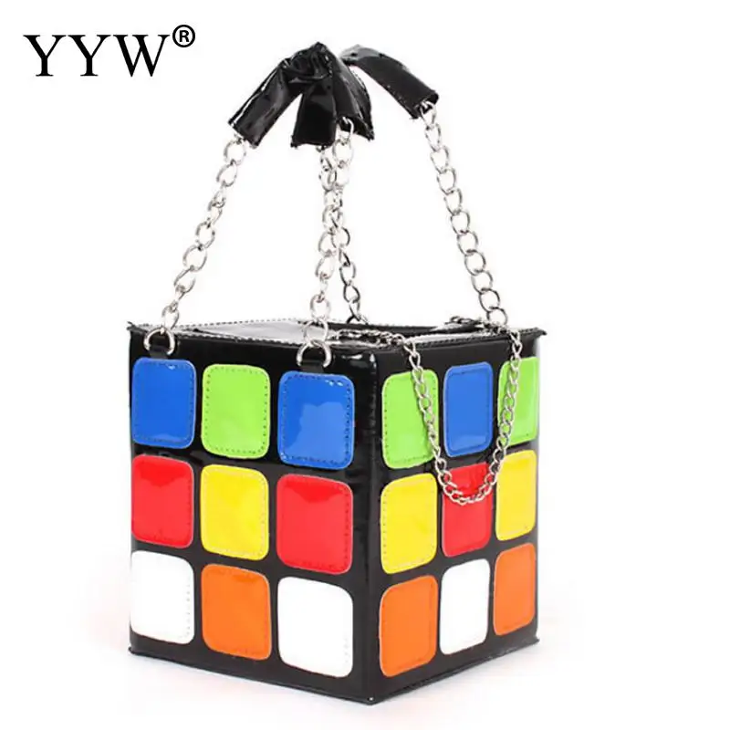 

Easy Matching Box Handbag 2018 New Women Shoulder Bag With Chain Tote Bags Female Contrast Color Lacquer Finish Handbags